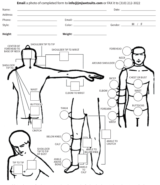 Wetsuit measurement chart