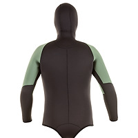 Back view of the JMJ Beavertail Jacket in black with olive trim