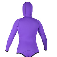 Back view of an amethyst female JMJ Beavertail Jacket with attached hood