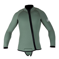 Front view of a male olive JMJ beavertail jacket with slanted front zip