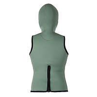 Back view of an olive female JMJ Hooded Vest