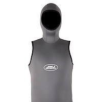 Front view of a grey male JMJ Hooded Vest