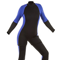 Front view of the JMJ Farmer John wetsuit with Step In Jacket in black with magic trim