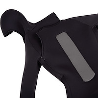 Detail view of a spine pad on the inside of a JMJ wetsuit