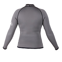 Rear view of a grey female JMJ Surf Shirt with front 3/4